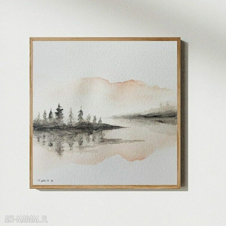 Pejzaż akwarela 20/20 cm - ręcznie malowana praca na papierze 300 g/m2
