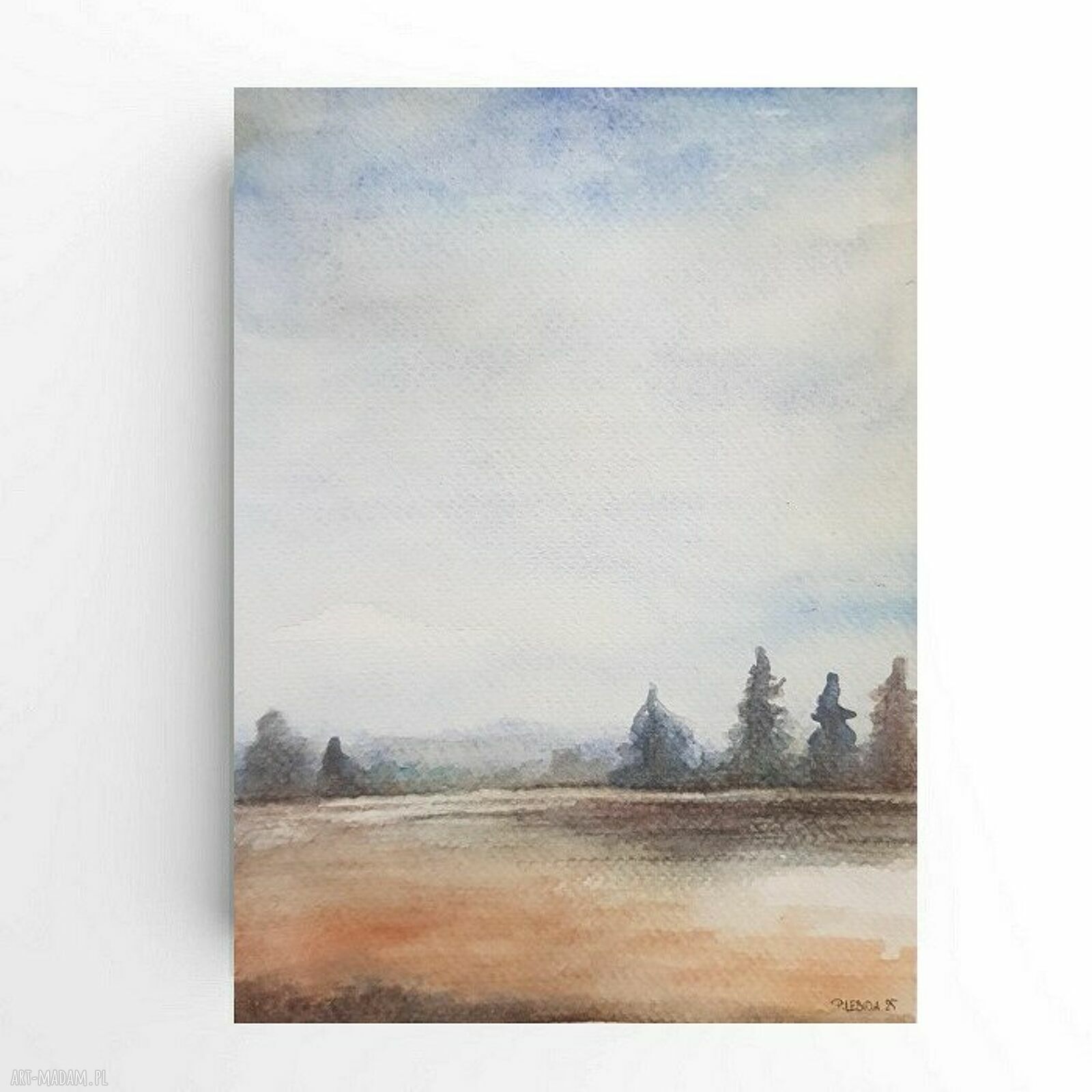 Pejzaż akwarela 24 x 18 cm - oryginalny obraz na prezent i do wnętrza