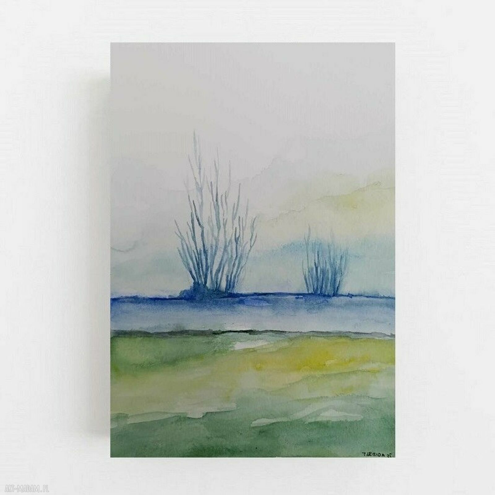 Pejzaż w akwareli 24 x 18 cm - oryginalny obraz sygnowany