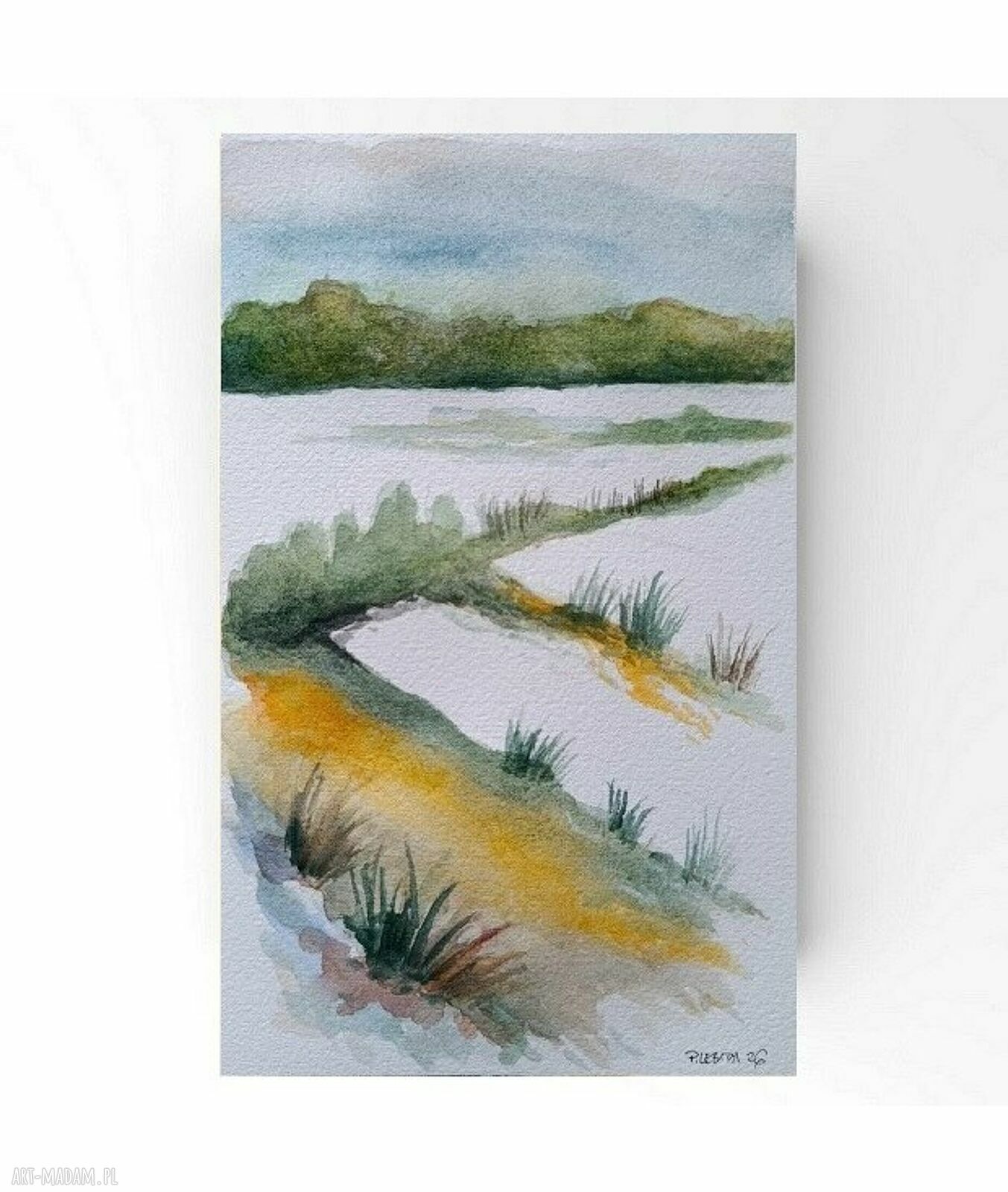 Pejzaż akwarela 25 x 15 cm - oryginalna, sygnowana praca bez ramy