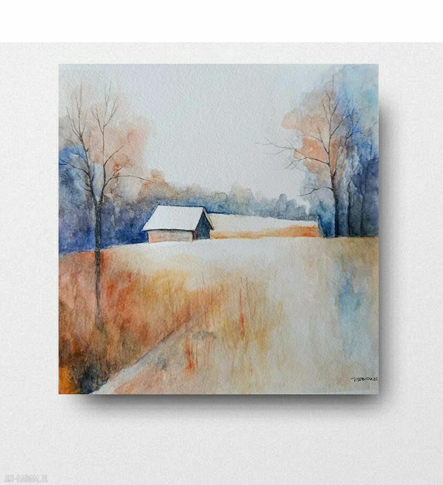 Pejzaż drzew - akwarela 25x25 cm