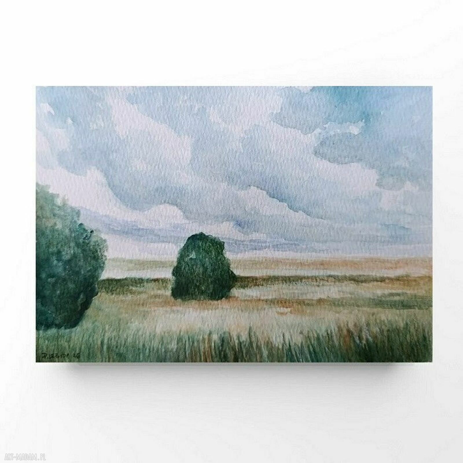 Pejzaż - akwarela formatu A5, sygnowana Rembrandt, papier 300 g/m2