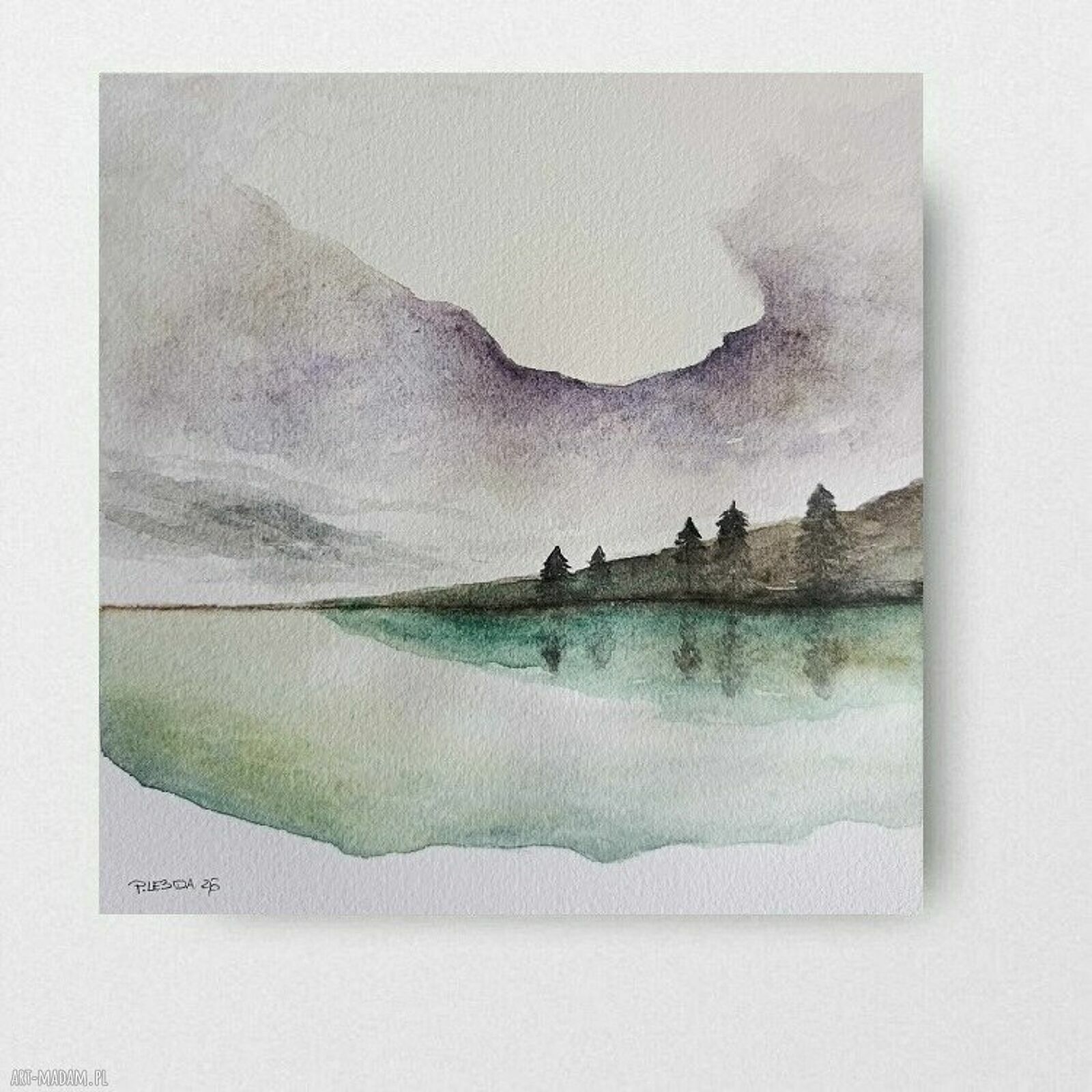 Pejzaż akwarela 20x20 cm - oryginalna praca Rembrandt