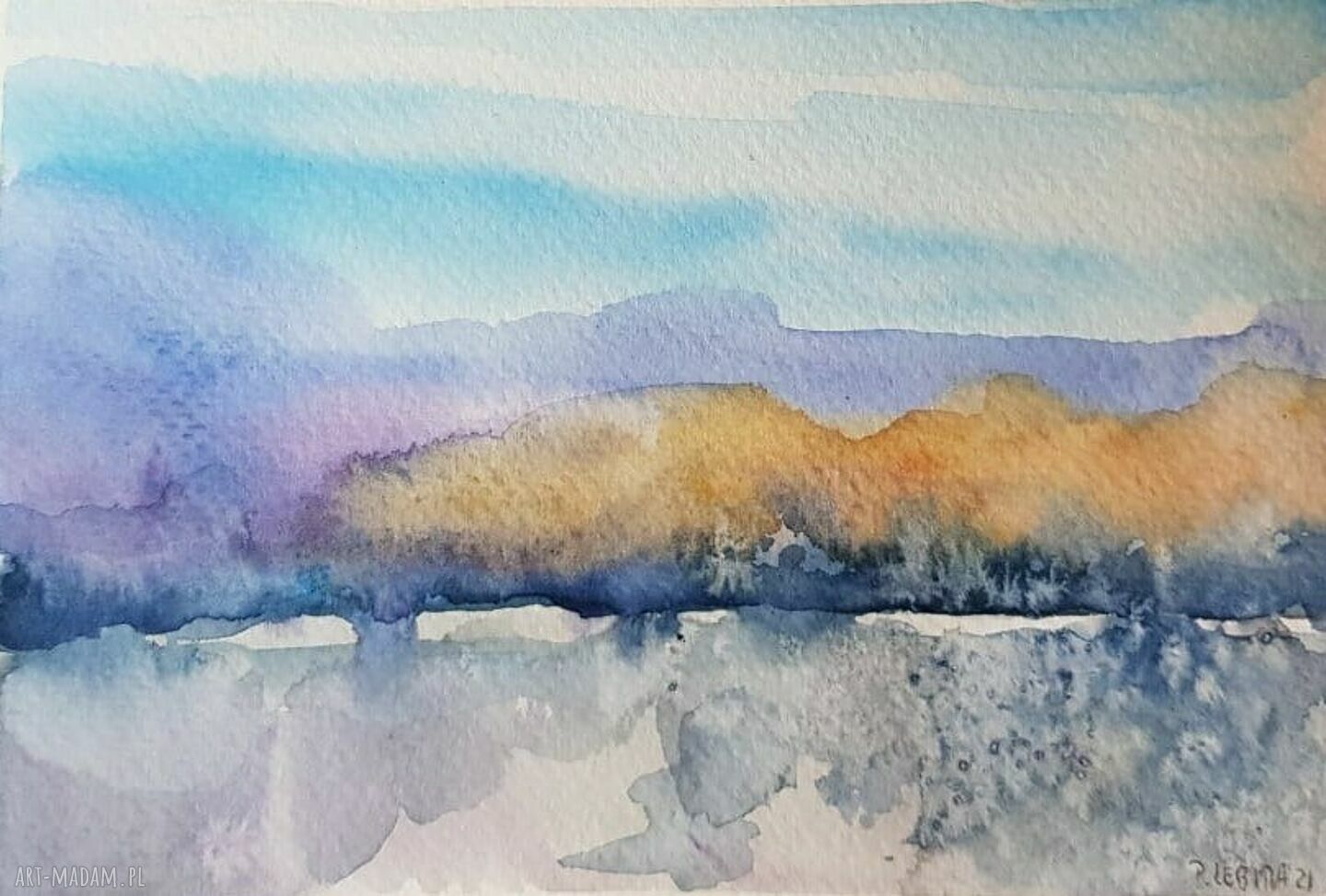 Pejzaż akwarela - ręcznie malowany obraz 18x12,5 cm (Paulina Lebida)