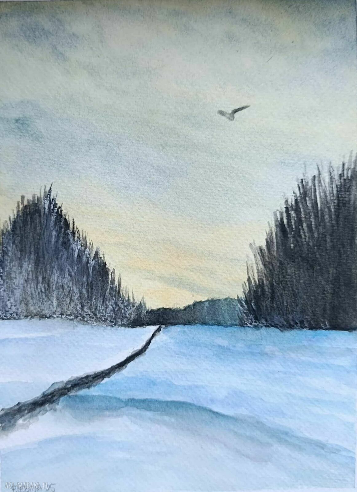 Oryginalny pejzaż akwarelowy 24 x 18 cm - sygnowana praca