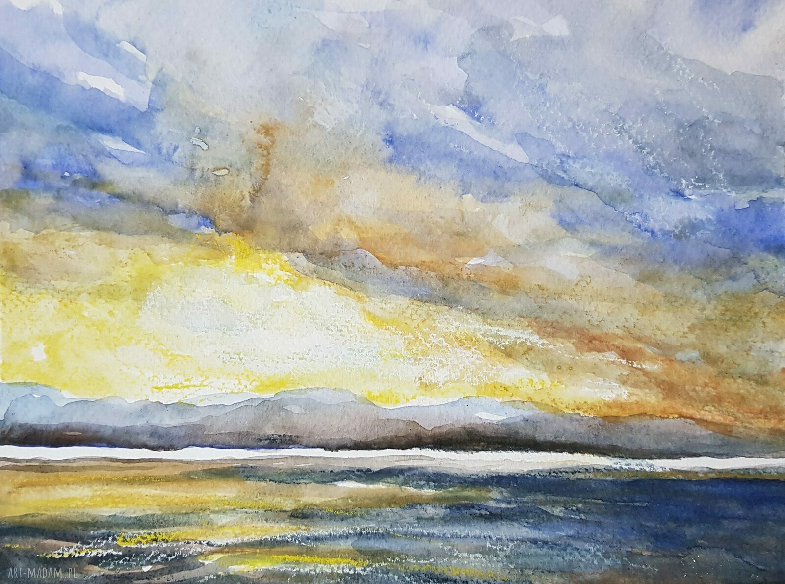 Ręcznie malowana akwarela pejzaż z tuszem 18x24 cm