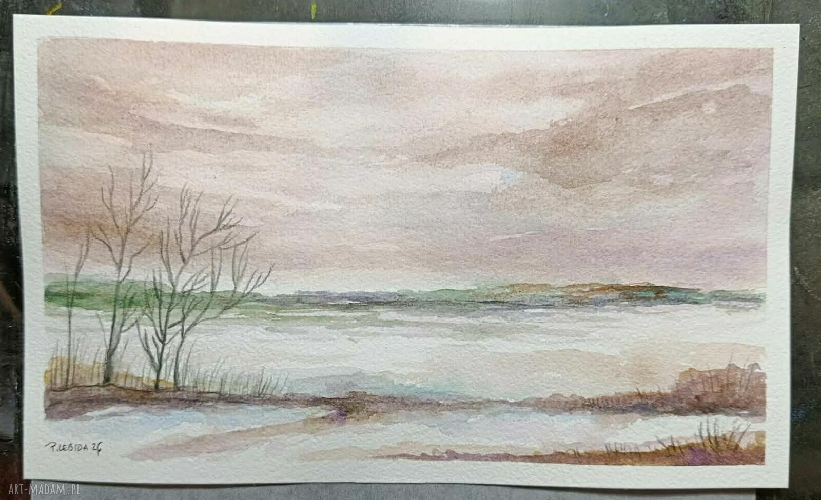Pejzaż akwarelowy 15x25 cm - oryginalna praca sygnowana Pauliny Lebidy