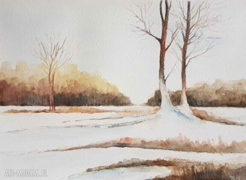 Pejzaż w akwareli 24 x 18 cm - oryginalny obraz Rembrandt (sygnowany)