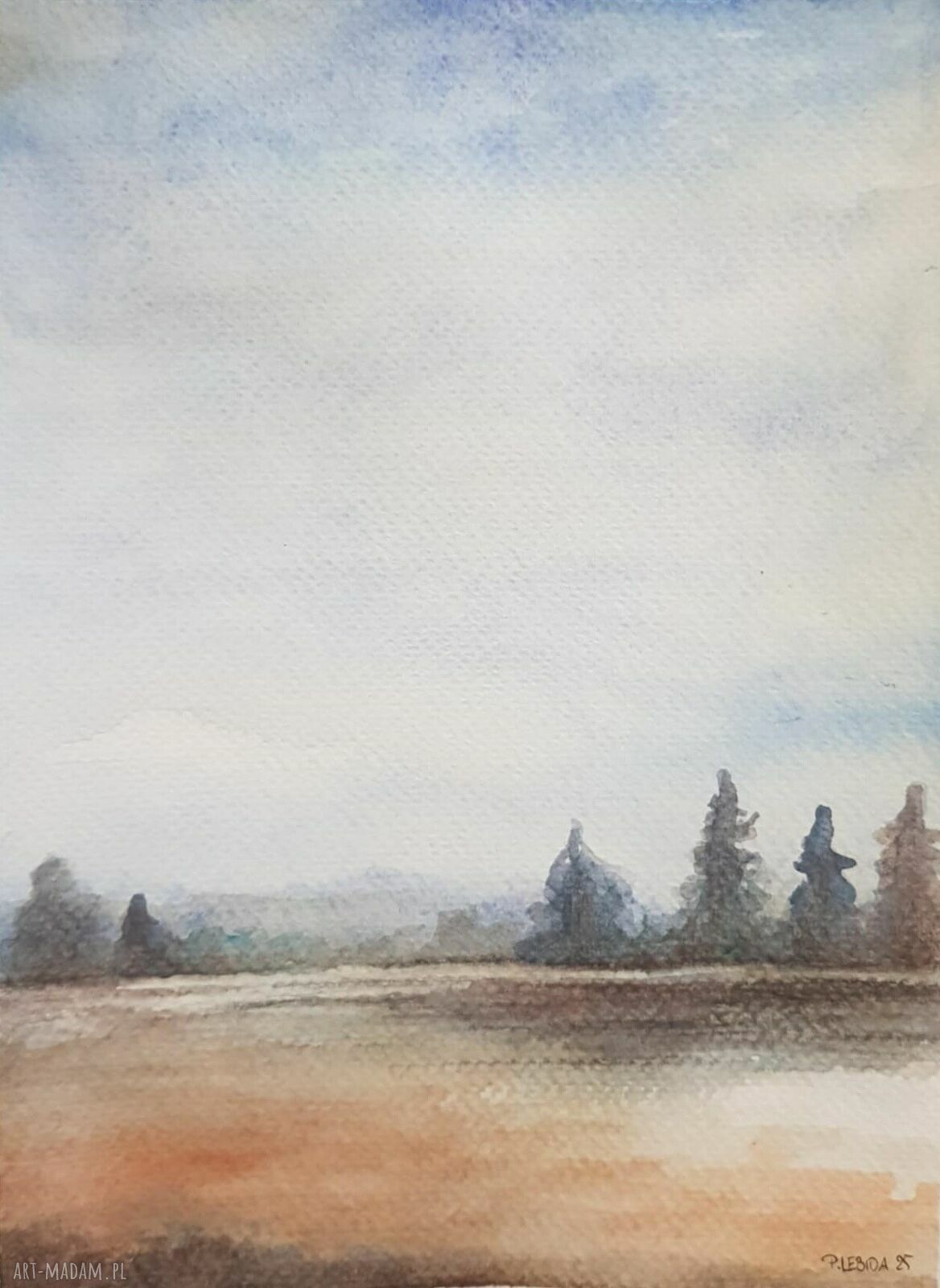 Pejzaż akwarela 24 x 18 cm - oryginalny obraz na prezent i do wnętrza