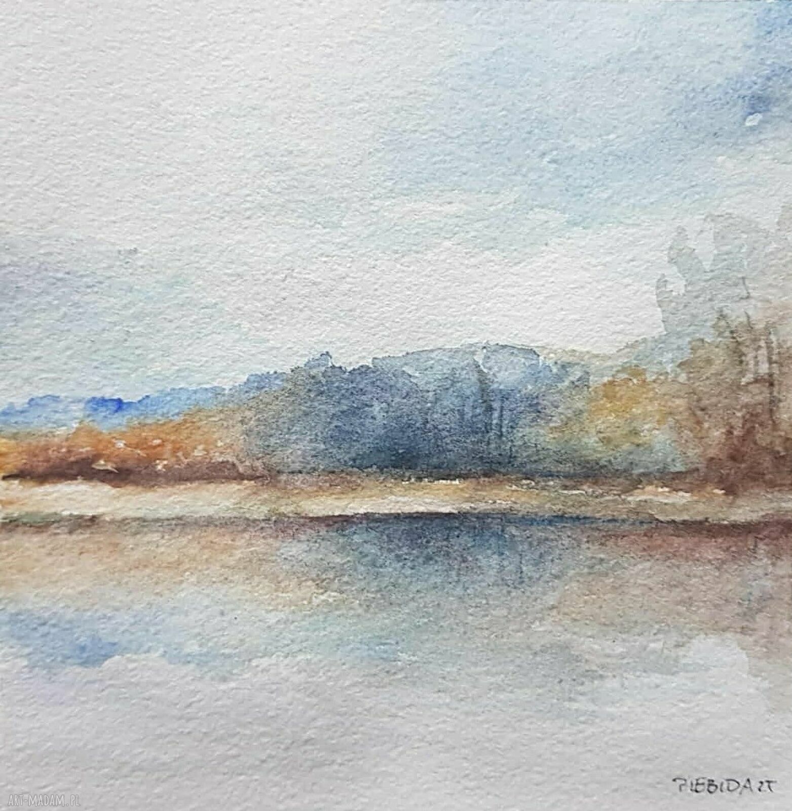 Oryginalna akwarela pejzaż 15x15 cm - Paulina Lebida (bez ramy)