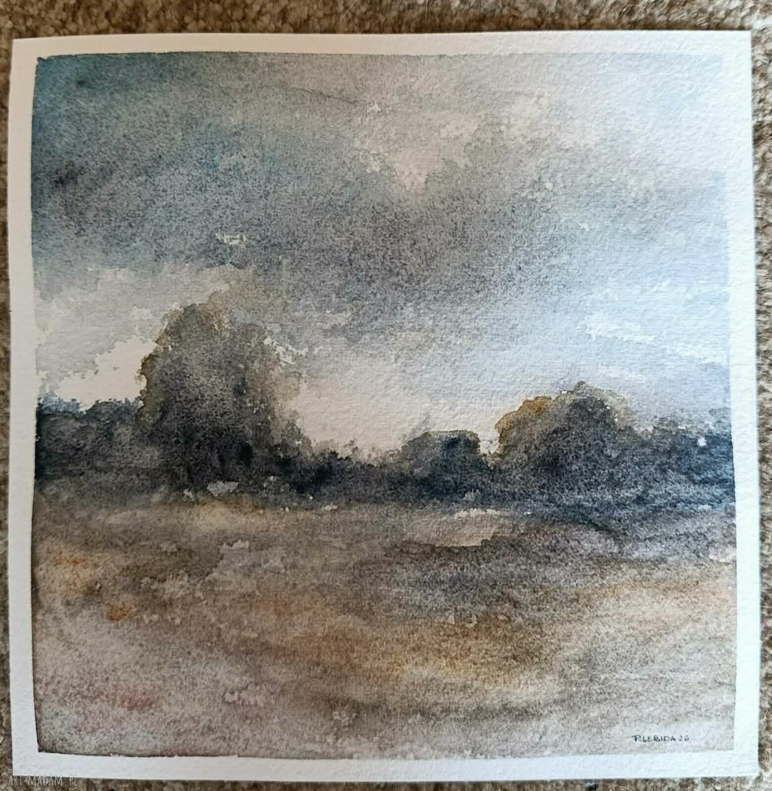 Pejzaż akwarela formatu 20x20 cm
