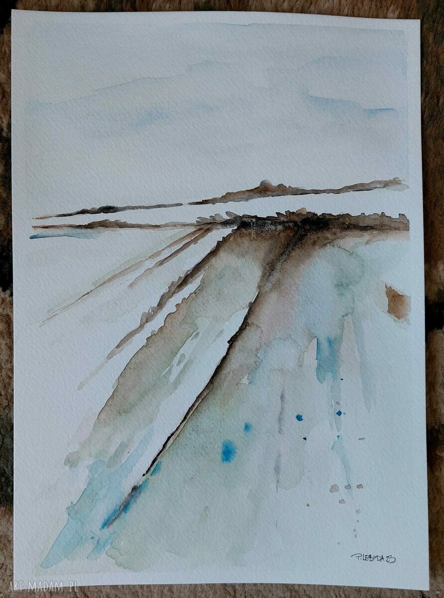 Pejzaż akwarela 18x25 cm - sygnowana praca Rembrandt