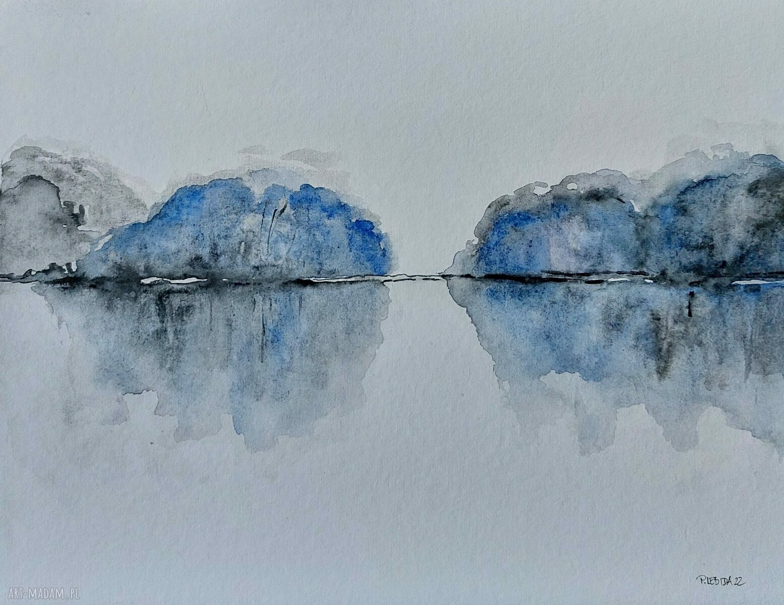 Pejzaż akwarela z drzewami 32x24 cm