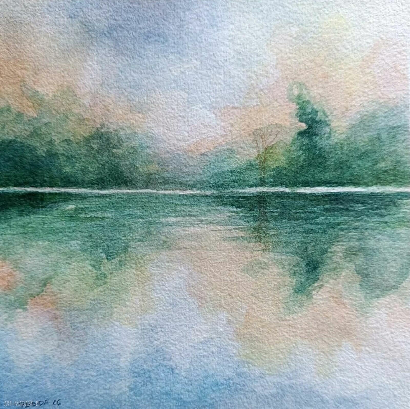 Oryginalna akwarela pejzaż 20x20 cm w kwadracie - ręcznie malowana (bez oprawy)