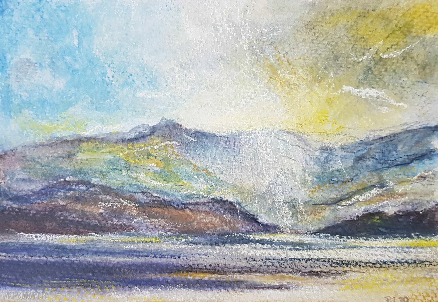 Pejzaż - ręcznie malowana akwarela z tuszem (12,5 x 18 cm)