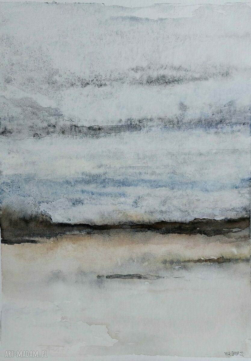 Ręcznie malowany pejzaż w akwareli 24x32 cm - delikatne kolory do Twojego wnętrza