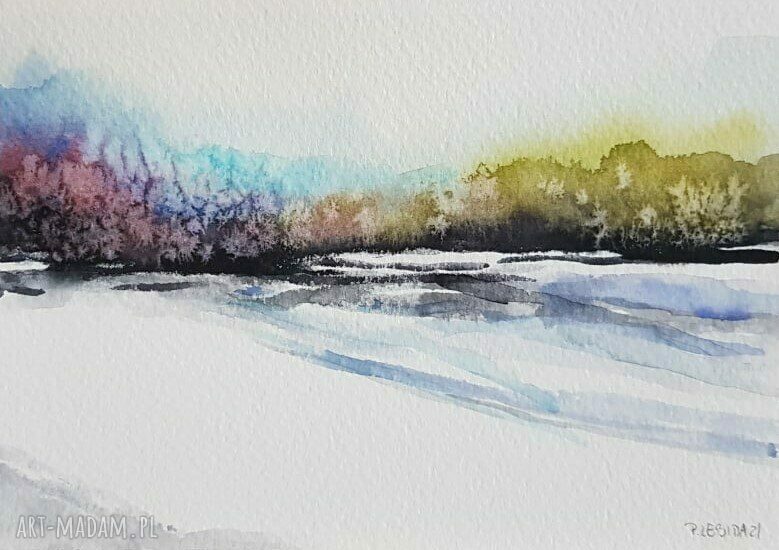 Pejzaż akwarela 18 x 12,5 cm - sygnowana, na papierze 300 g/m2