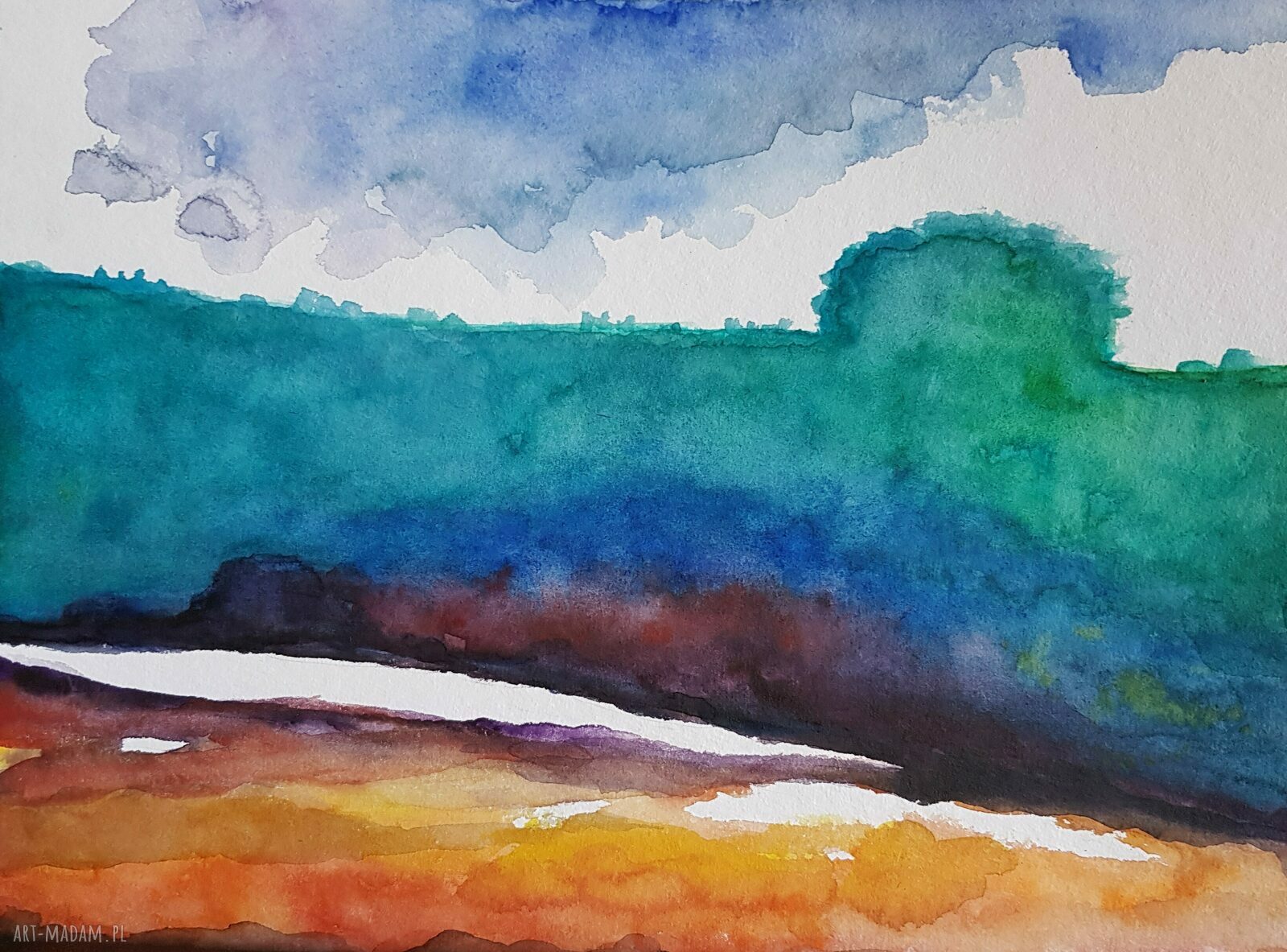 Pejzaż w akwareli 32x24 cm - oryginalny obraz na grubym papierze 425 g/m2