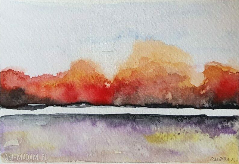 Pejzaż - oryginalna akwarela 18 x 12,5 cm (sygnowana)