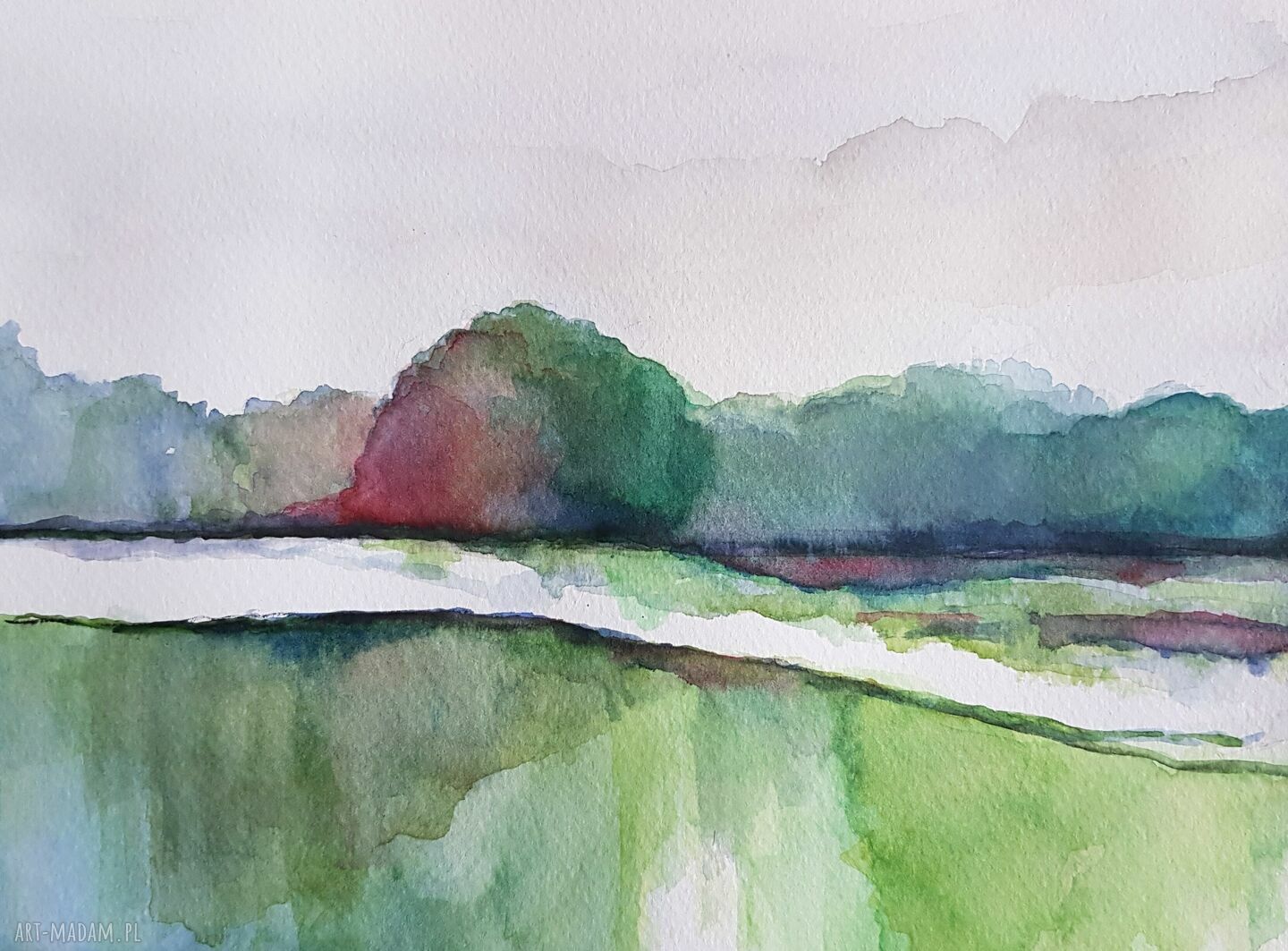 Pejzaż akwarela z drzewkiem 24 x 18 cm