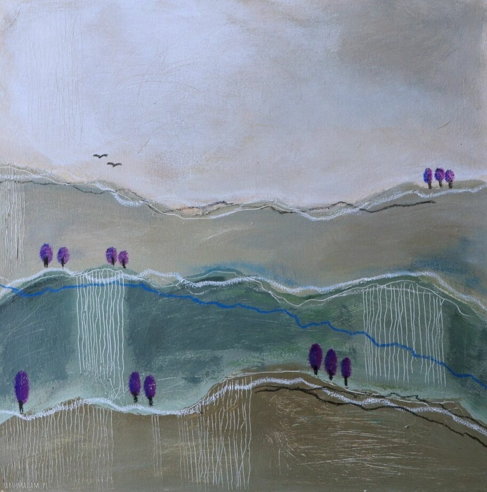 Pejzaż Górski III - akryl i pastele na płótnie 50x50 cm