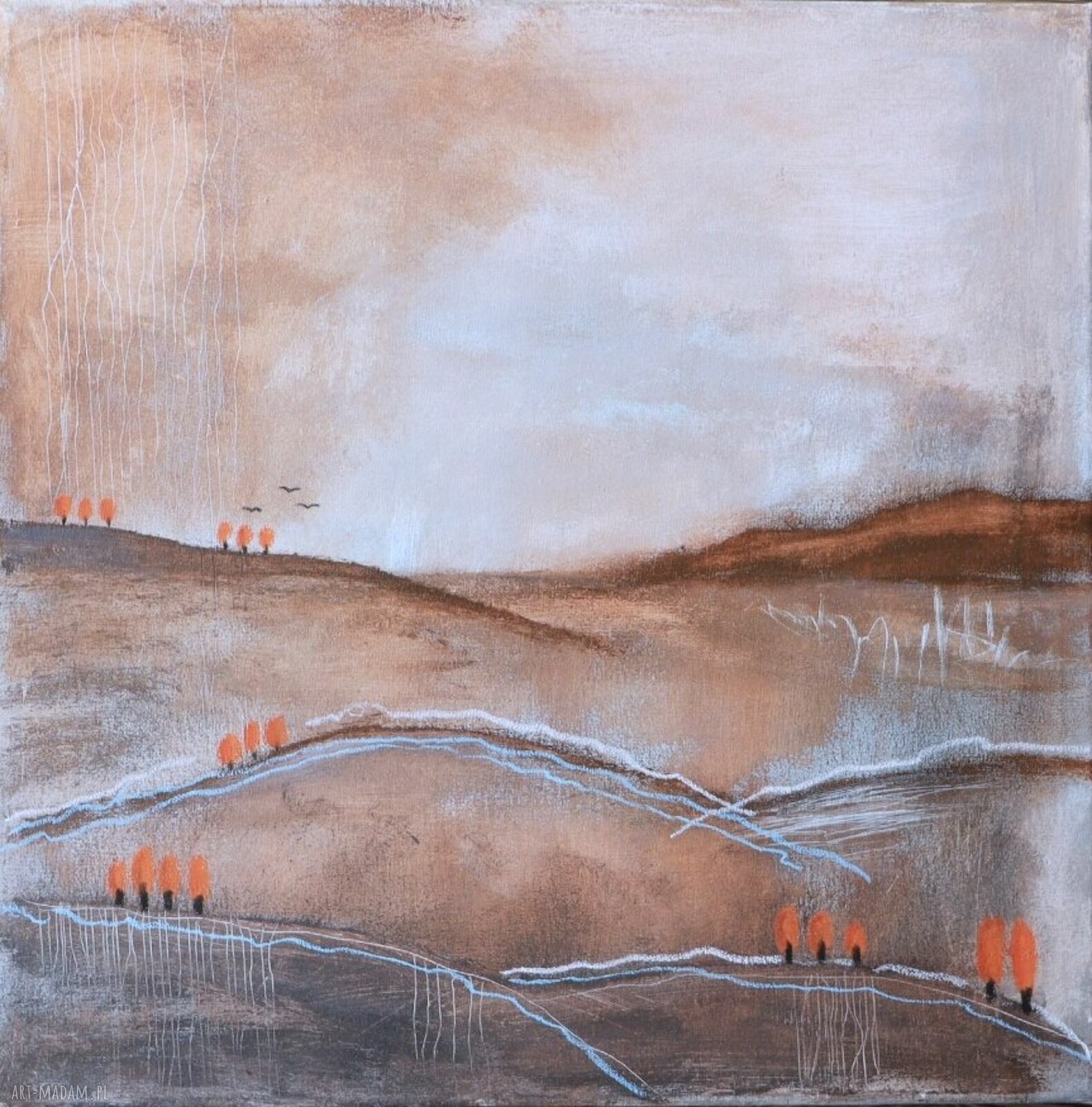 Pejzaż górski I - obraz akryl i pastele na płótnie 50x50 cm