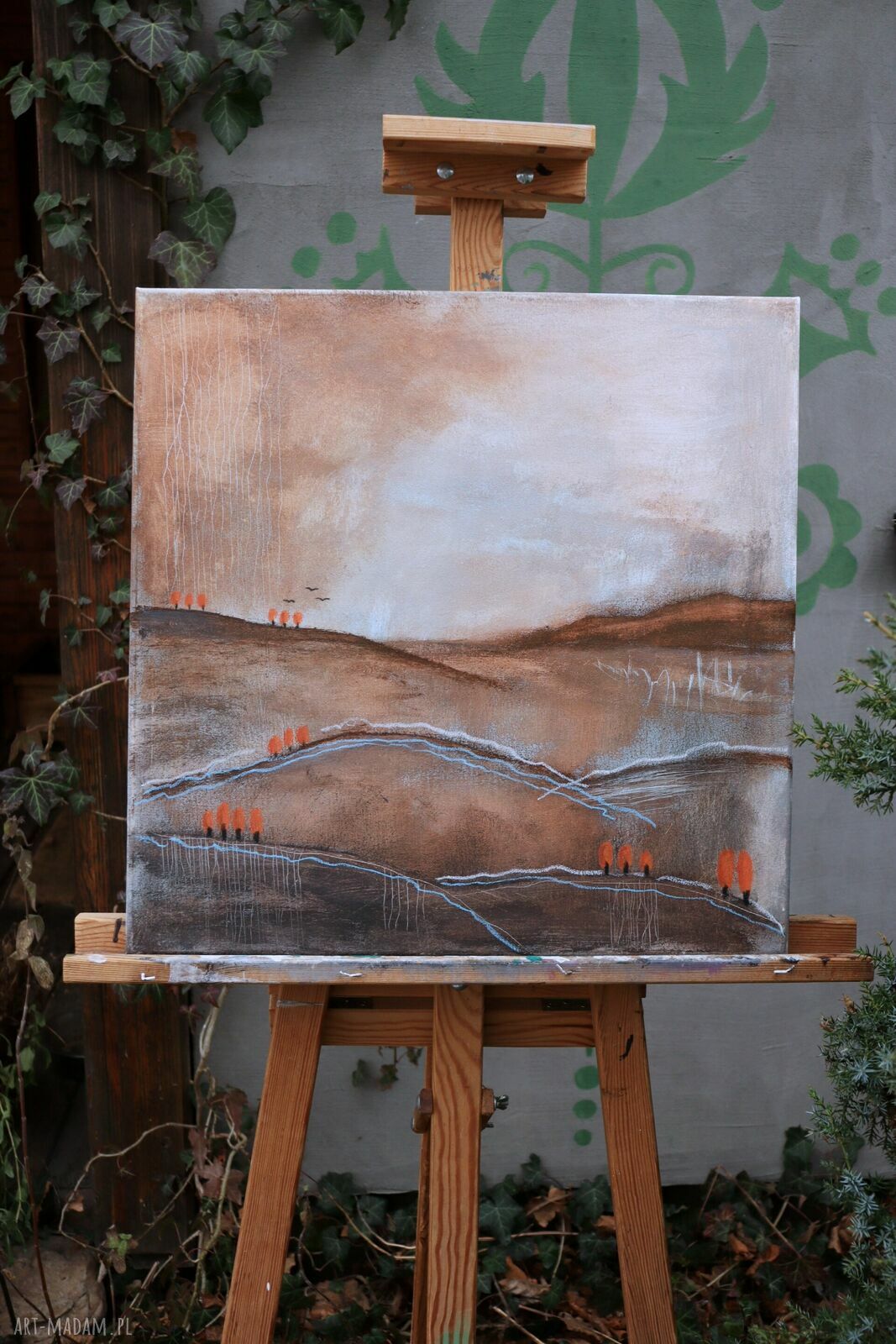 Pejzaż górski I - obraz akryl i pastele na płótnie 50x50 cm