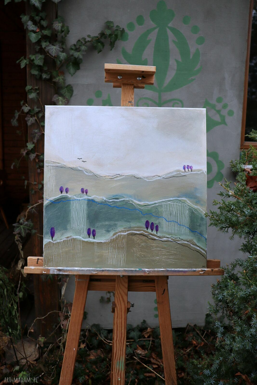 Pejzaż Górski III - akryl i pastele na płótnie 50x50 cm