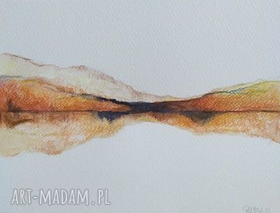 Pejzaż I - akwarela 18/24 cm w ciepłych odcieniach (farba akwarelowa i kredki)