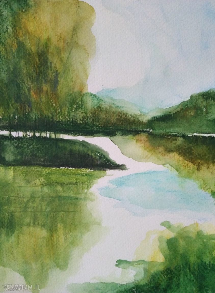 Pejzaż nad wodą - akwarela 18x24 cm
