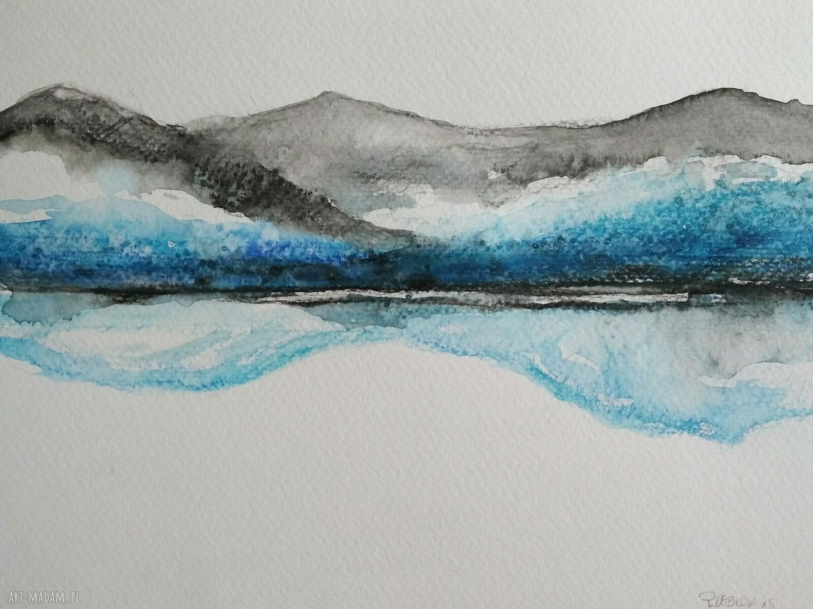 Pejzaż niebieski - akwarela 24x18 cm (technika mieszana)