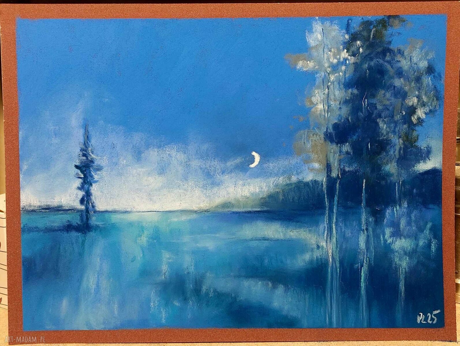Pejzaż nocą - obraz z pastelami suchymi 18/24 cm