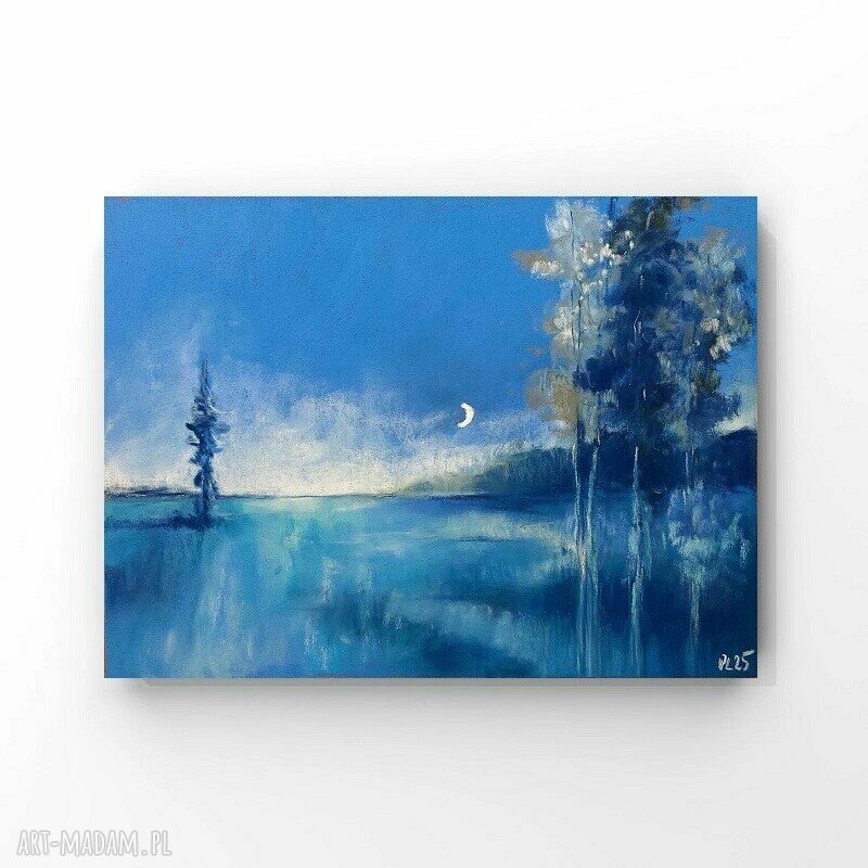 Pejzaż nocą - obraz z pastelami suchymi 18/24 cm