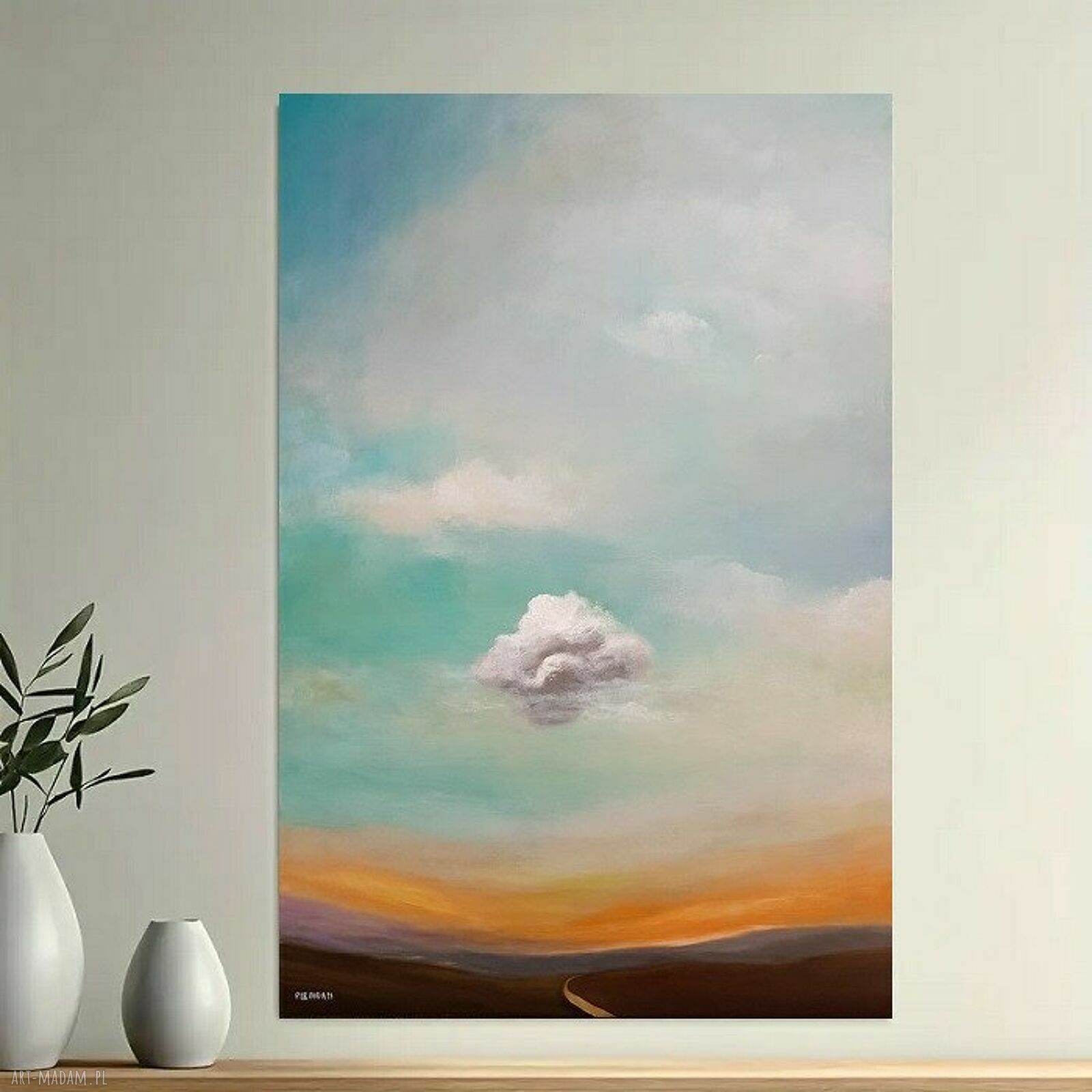 Nowoczesny pejzaż - obraz akrylowy 90 x 60 cm z chmurą
