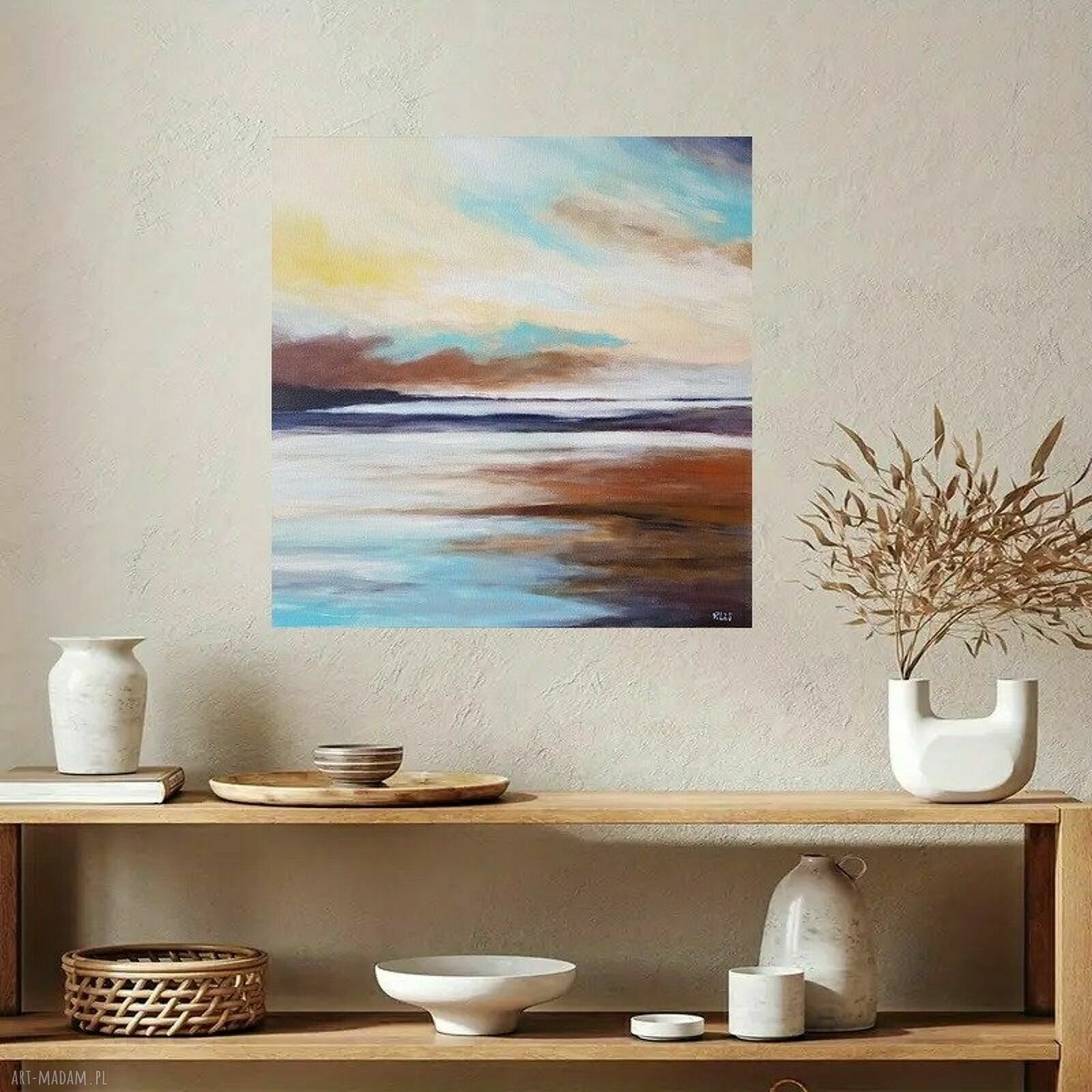 Pejzaż - ręcznie malowany obraz akrylowy na płótnie 50x50 cm