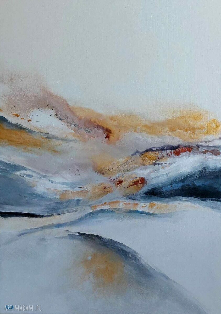 Pejzaż - obraz akrylowy 70 x 50 cm w odcieniach bieli, złota i szarości