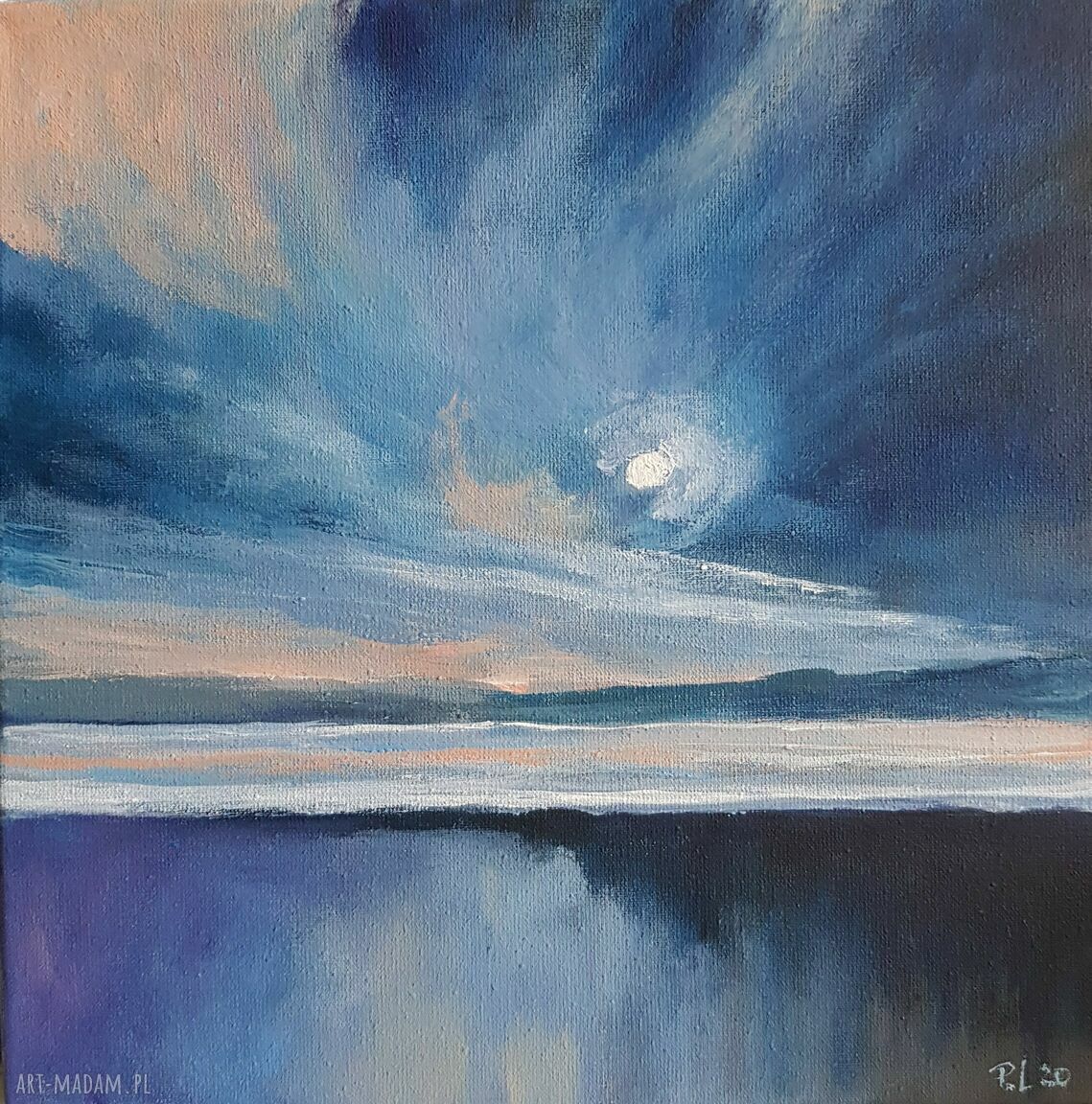PEJZAŻ - ręcznie malowany obraz akrylowy 25x25 cm (kwadrat)