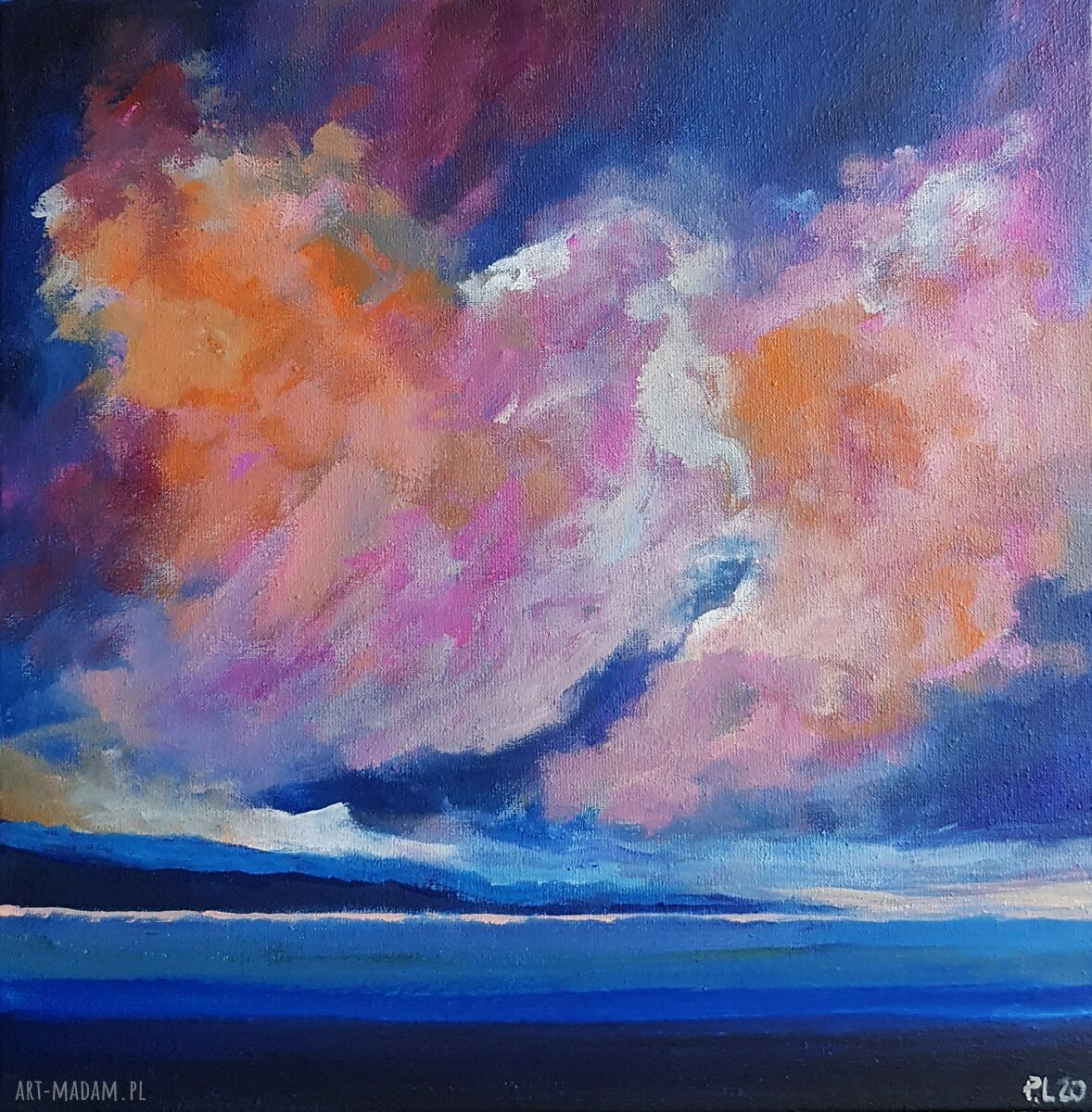 Pejzaż - ręcznie malowany obraz akrylowy 30x30 cm na płótnie lnianym