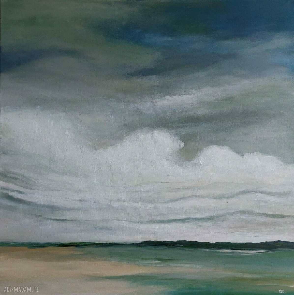 Ręcznie malowany pejzaż akrylowy 60x60 cm (kwadrat) - bez ramy i sygnowany