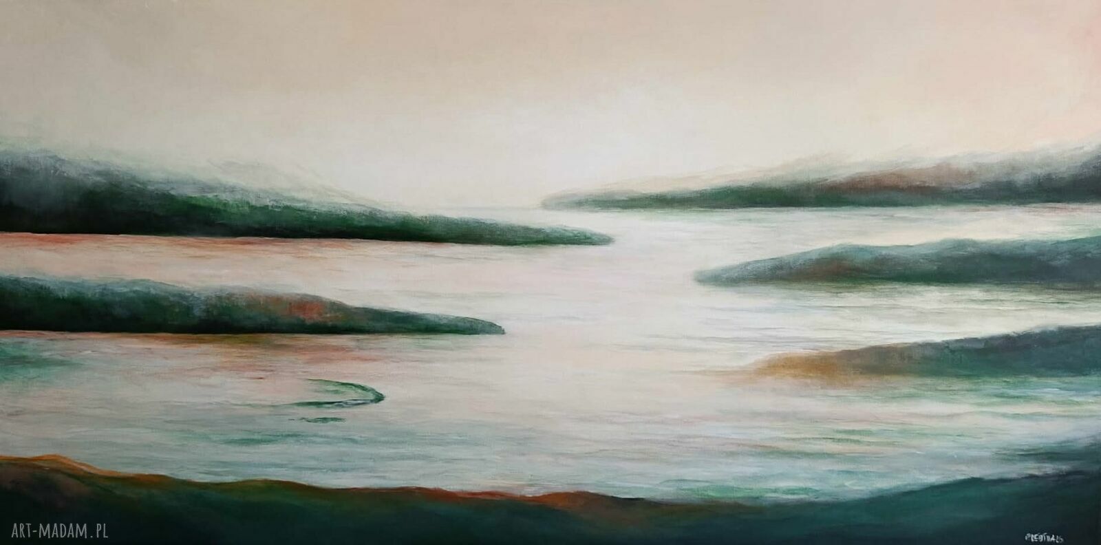 Pejzaż - ręcznie malowany obraz akrylowy na płótnie 70x140 cm