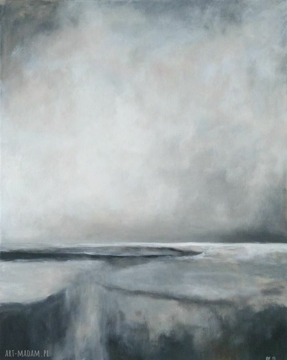 Pejzaż w szarościach - obraz akrylowy 40 x 50 cm, sygnowany i werniksowany