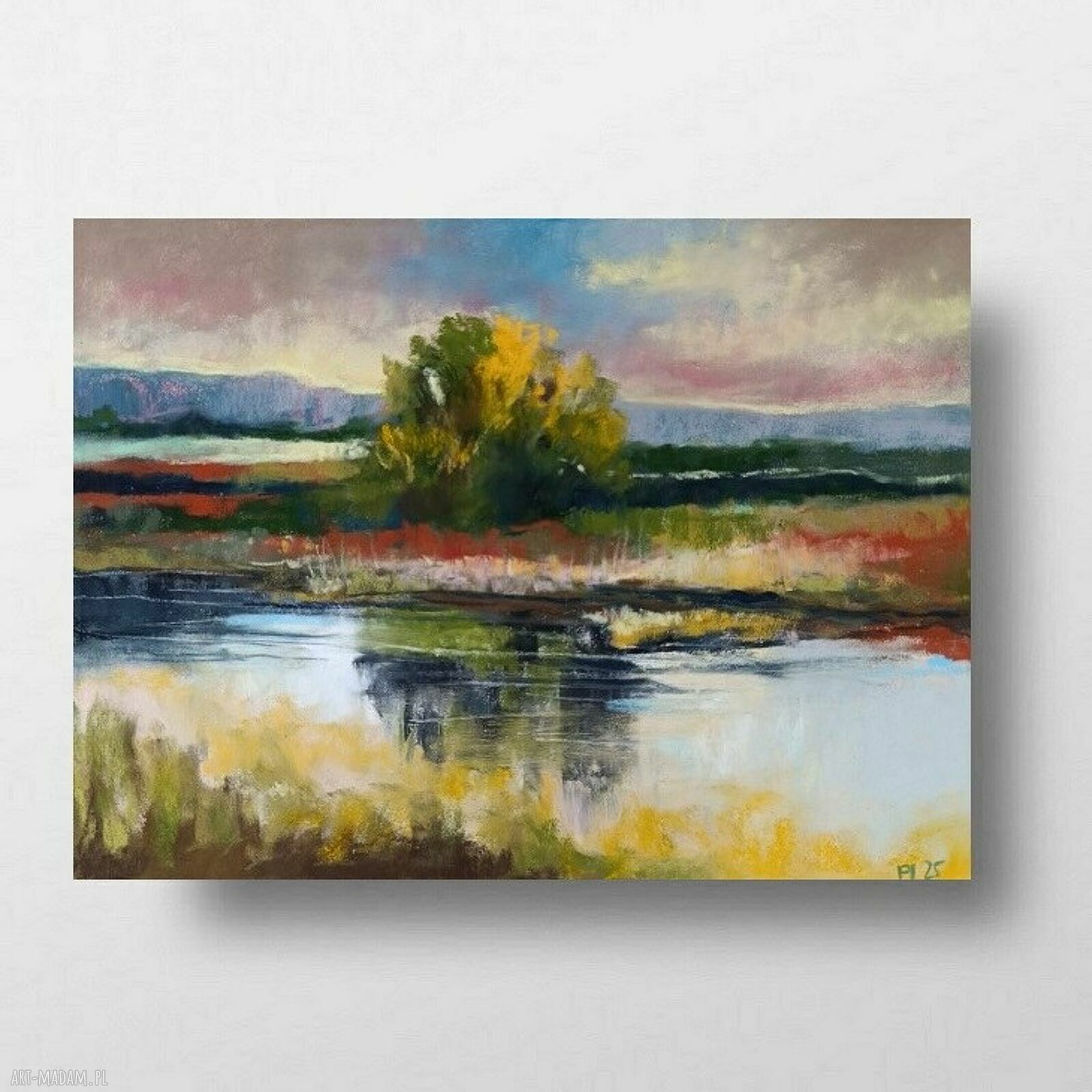 Pejzaż w pastelach suchych 18x24 cm - ręcznie rysowany przez Paulinę Lebidę