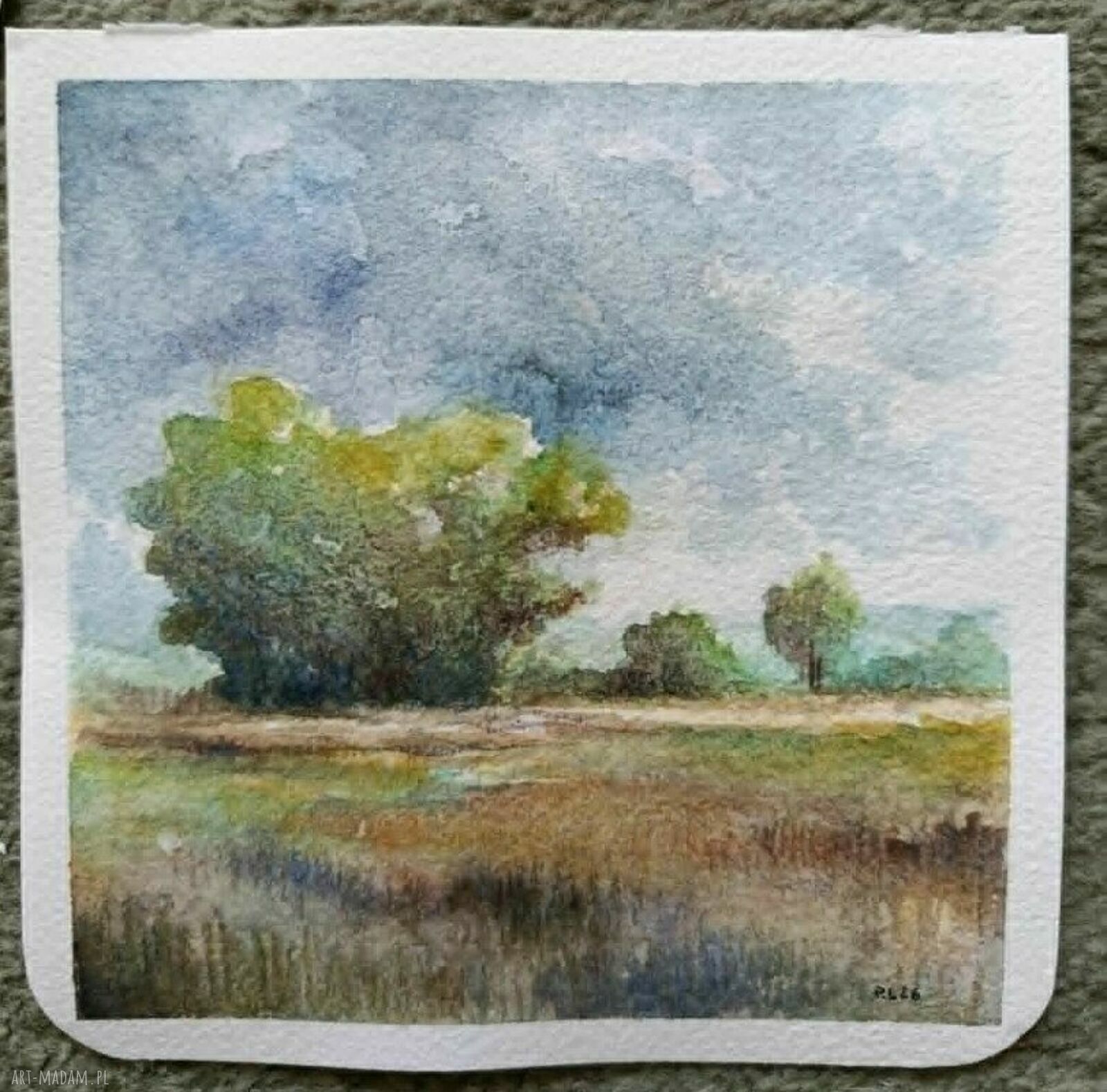 Oryginalny pejzaż akwarelowy 15x15 cm