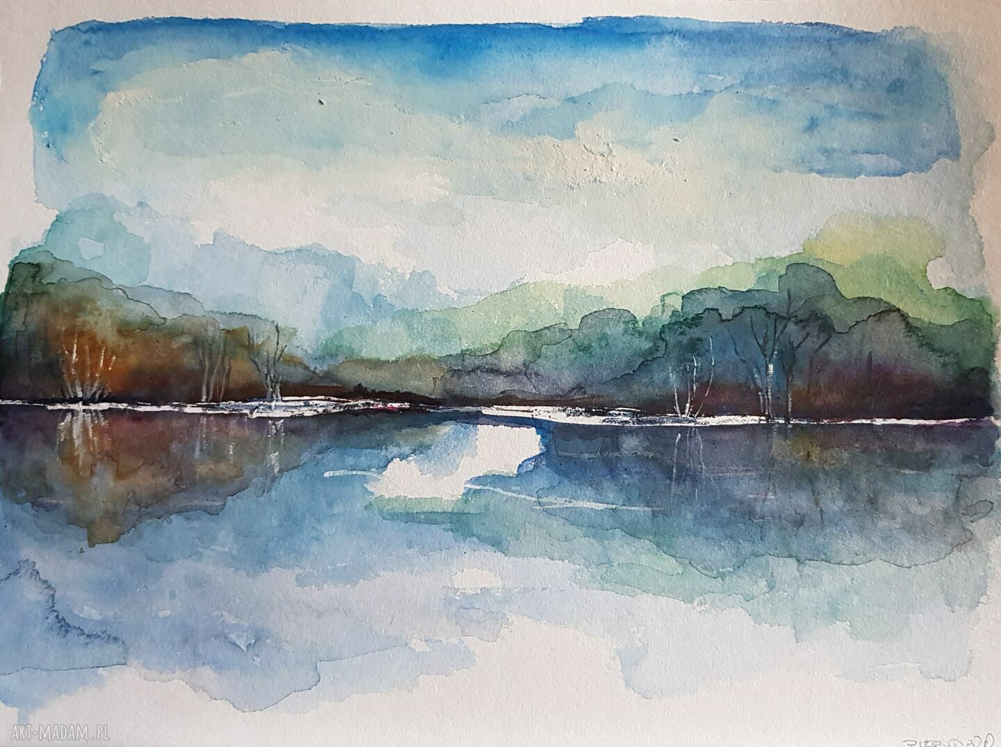 Pejzaż - praca wykonana akwarelami 24x32 cm