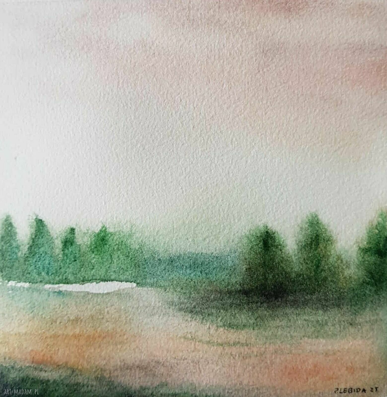 Pejzaż „Drzewa” - akwarela Pauliny Lebidy 15 x 15 cm