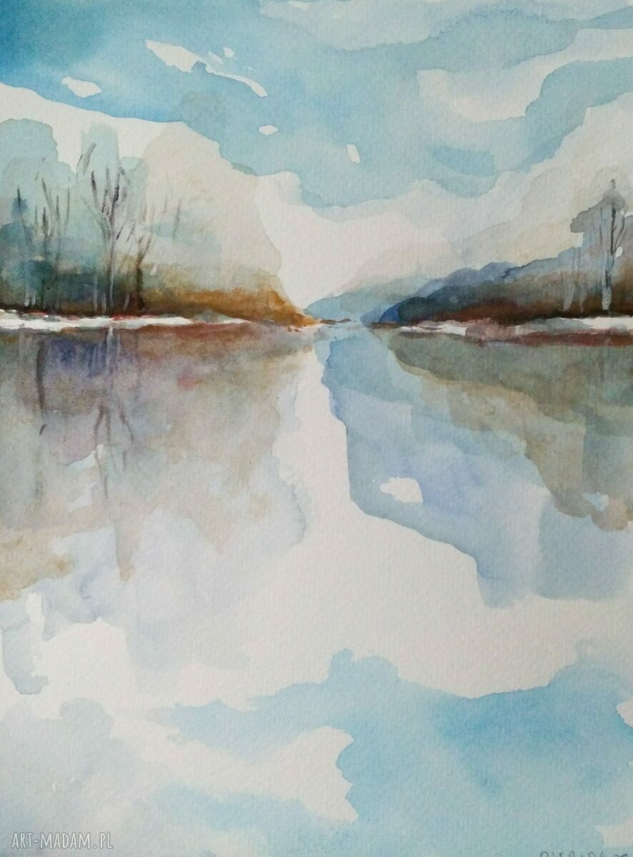 Akwarelowy pejzaż 18x24 cm - ręcznie malowana praca z akwareli i gwaszu
