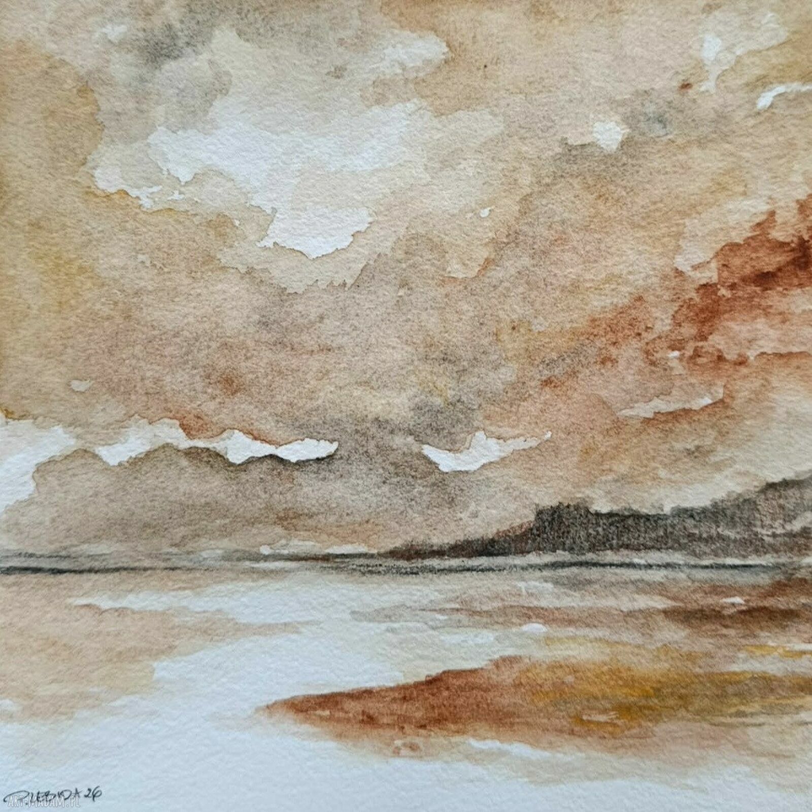 Oryginalna akwarela - pejzaż 20 x 20 cm