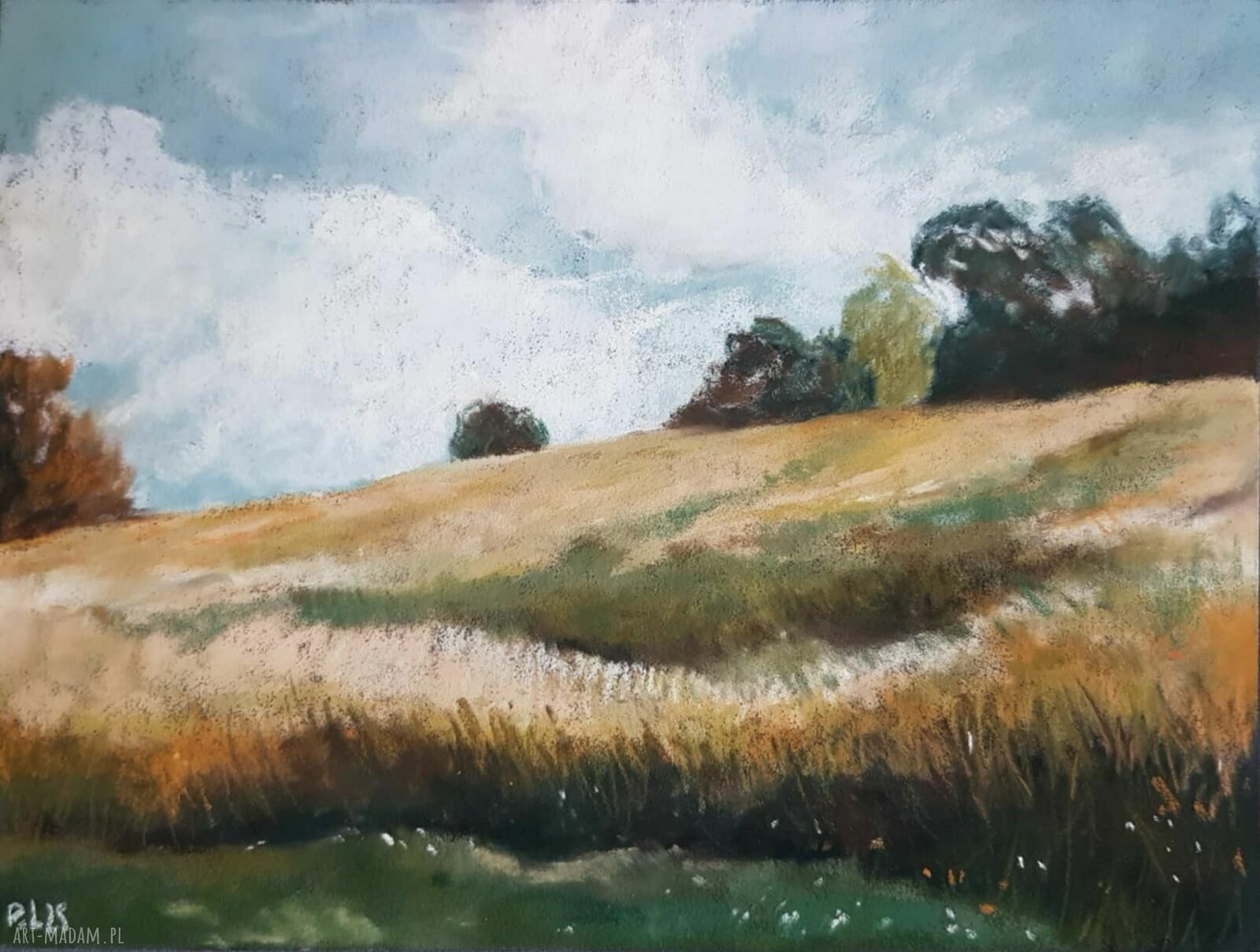 Pejzaż - ręcznie rysowany obraz w formacie 18x24 cm z pasteli suchych