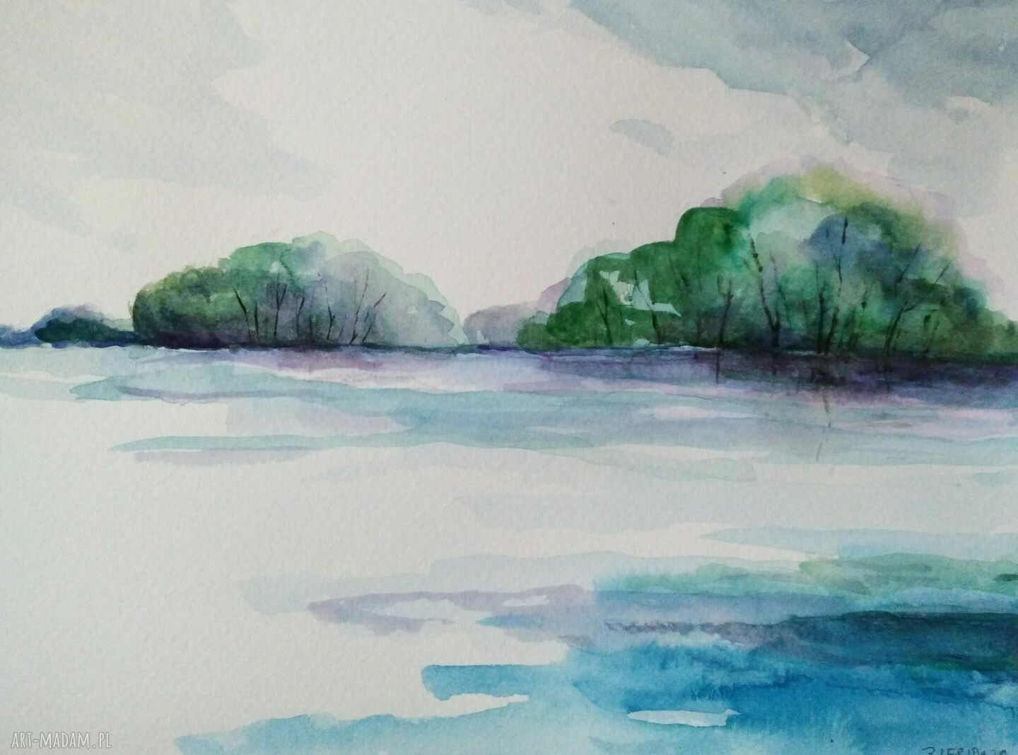 Pejzaż ręcznie malowany w gwaszach i akwareli - format 24x18 cm