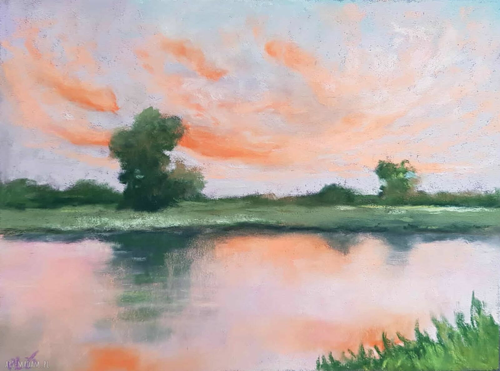 Pejzaż w pastelach suchych 18x24 cm - ręcznie wykonany (bez ramy)